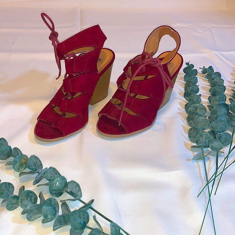 Purple Lace-Up Block Heels